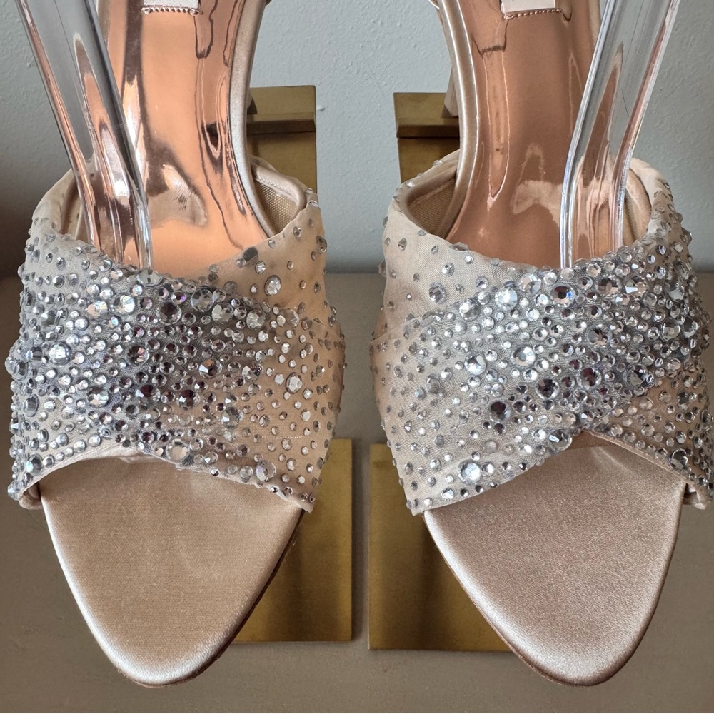 Badgley Mischka Cameryn Crystal Heels Champagne Embellished Organza Size 8 NWT - Picture 5 of 16